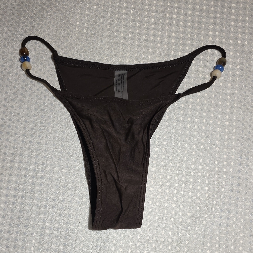 Elegant Brown Bikini Bottom with Beaded Straps